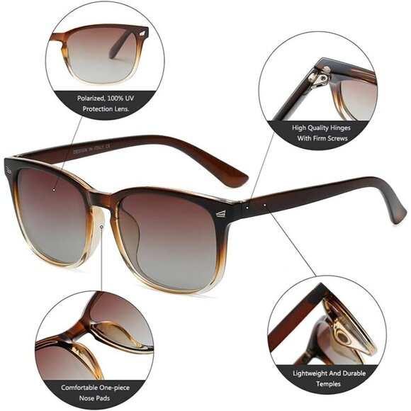 ?Dushine Sunglasses Women Brown Polarized Retro Style Protection Eyewear main image 4